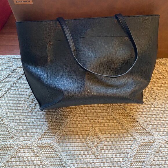 Anne Klein Black Faux Leather Tote with Gold Accents and Charms - Picture 9 of 10